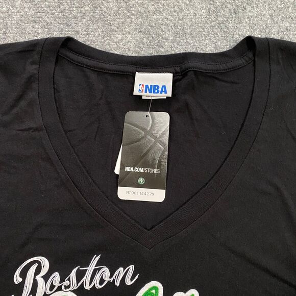 Boston Celtics Glitter Logo V-Neck Shirt Womens Large Black NBA Basketball NWT - Picture 8 of 16